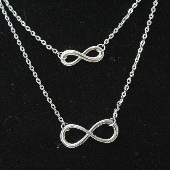 New Fashion Silver Tone Double Stand with Infinity Sign Necklace N106 - Picture 3 of 4